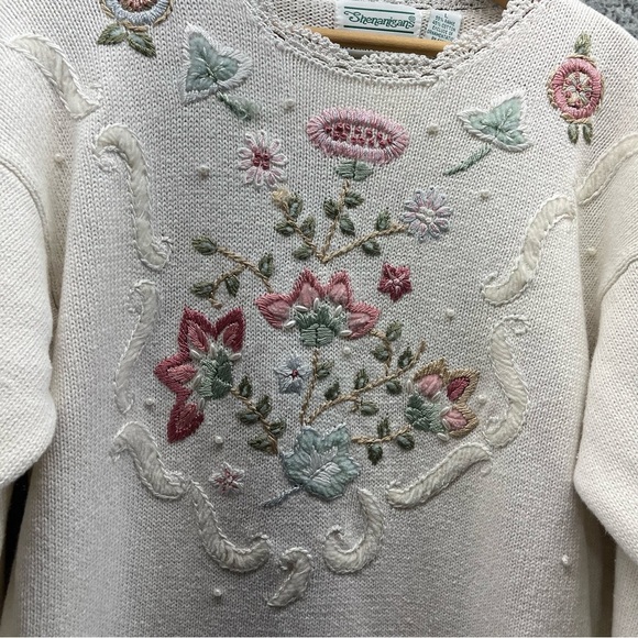 Vtg Shenanigans Knit Sweater Women L Floral Grandma Cottage Core Style Beaded - Picture 3 of 10